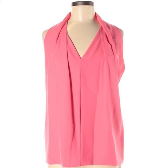 💚 DVF Coral Pink Sleeveless Silk Top with Draping Detail - Picture 1 of 2
